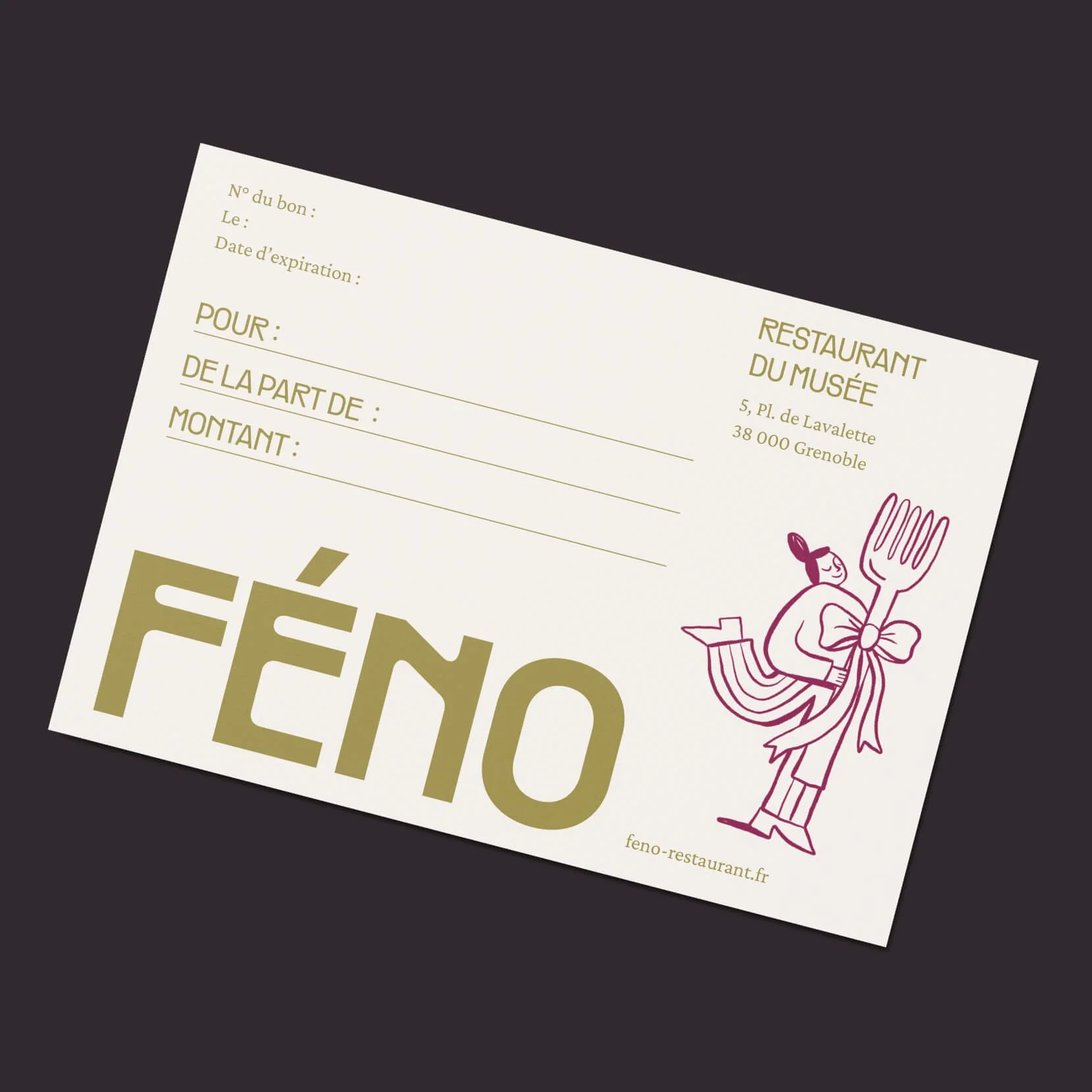 Bon cadeau pour le restaurant avec un personnage qui tient une fourchette
