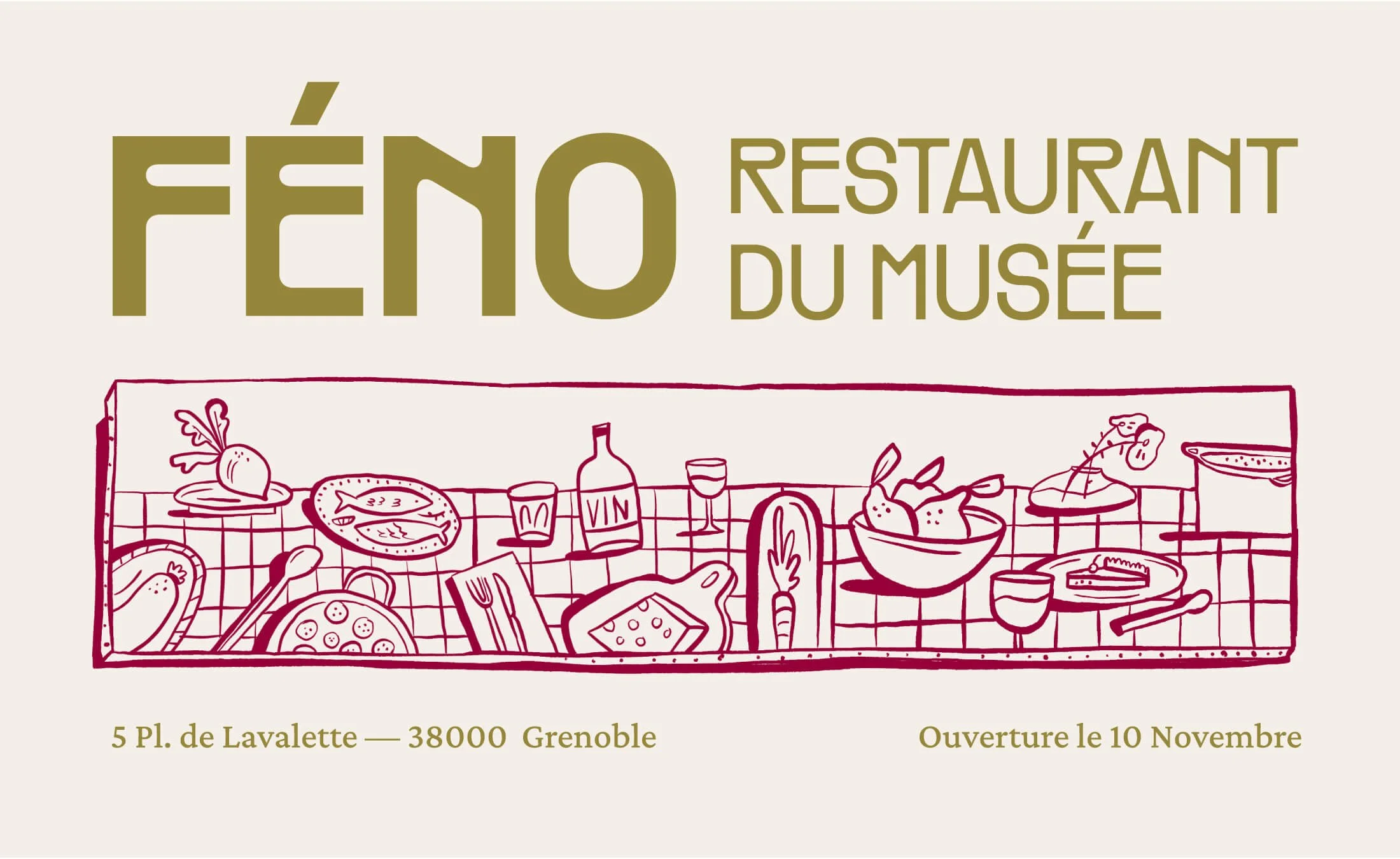 Illustration d'une table avec des mets sur fond beige