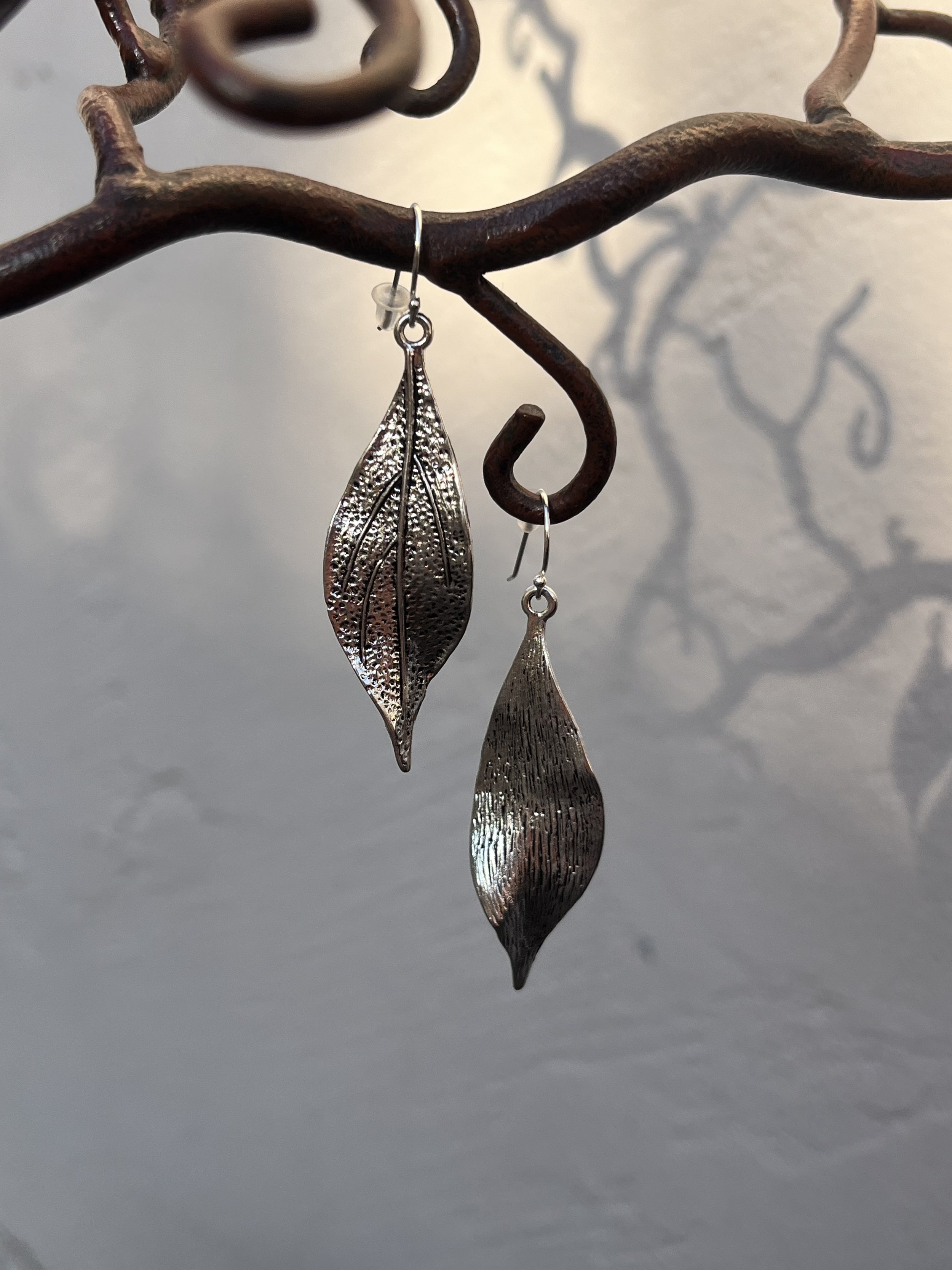 silver leaf earrings