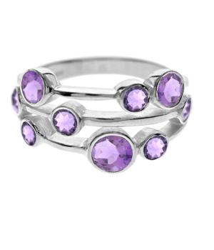 Silver 9 Stone Ring - Amethyst