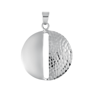 Round Hammered/Polished Silver Pendant with Open Slit