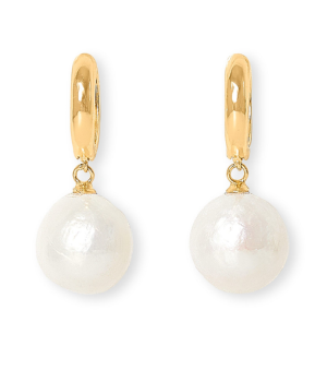 Large Baroque Freshwater Pearl Drop Earrings on Gold Hoops. Pearl anniversary, bridal