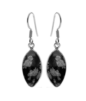 Marquise Drop Earrings - Snowflake Obsidian