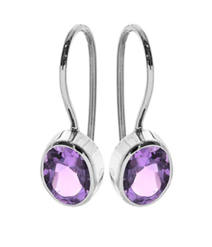 Oval Fixed Hook Drop Earrings - Amethyst