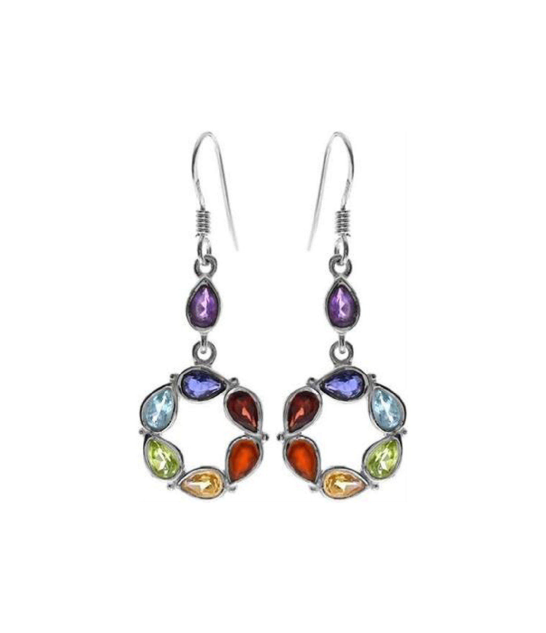 Silver Ring of Stone Earrings - Multi