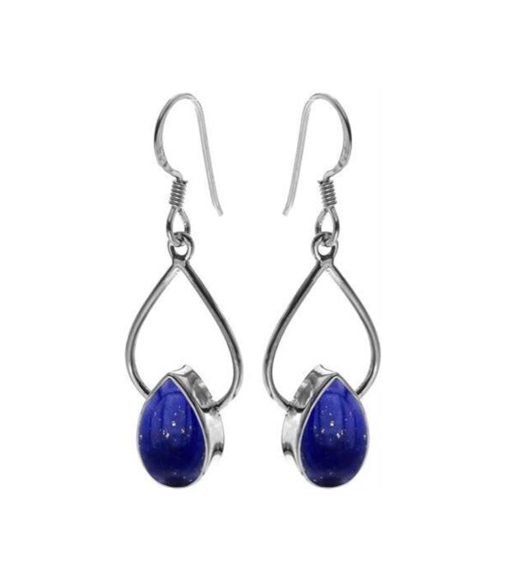 Open teardrop silver earrings with teardrop stone. Perfect gift for wife, girlfriend, friend. Everyday wear Lapis Lazuli