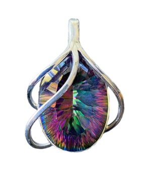 Oval 3 Strand Silver Overlay Pendant - Mystic Topaz
