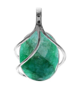 Oval 3 strand Silver overlay pendant. Perfect gift for wife, girlfriend. Emerald Quartz, vibrant green, April