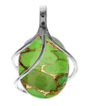 Oval 3 strand Silver overlay pendant. Perfect gift for wife, girlfriend. Green Mohave Turquoise, vibrant, spring
