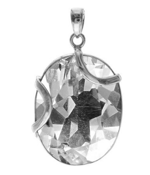 Faceted Oval Rock Crystal pendant with silver overlay. Perfect gift for wife or girlfriend. Sparkly, party or wedding.