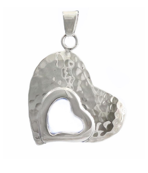 Hammered Silver Heart Pendant with heart cut out. Modern. Ideal Valentines gift for wife,girlfriend. Good on snake chain