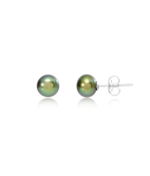 7mm Freshwater Pearl Stud Earrings, Green, Olive, Classic, Perfect Gift for Friend, Wife, Girlfriend. Modern twist