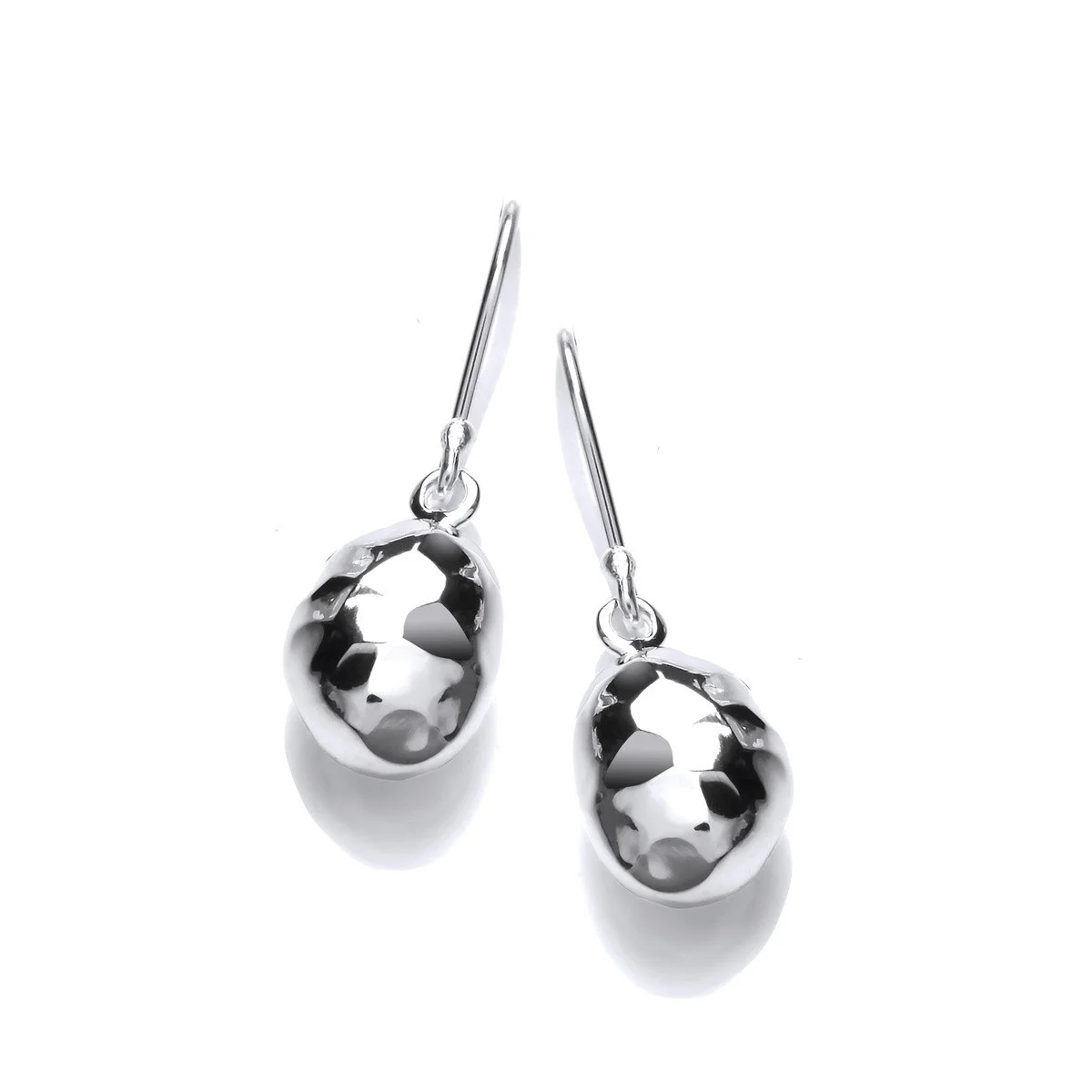 Hammered Silver Coffee Bean Drop Earrings