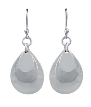 Triple Teardrop Silver Earrings, brushed and polished silver. Modern twist on a classic design. Ideal gift for her.