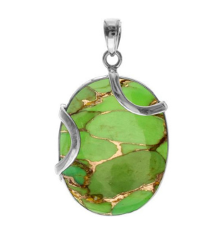 Oval Pendant with Silver Overlay - Green Mohave Turquoise