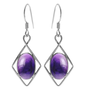 Diamond Framed Drop Earrings - Amethyst