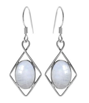 Diamond Framed Drop Earrings - Moonstone
