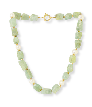 Chunky Green Aquamarine Necklace with Pearl