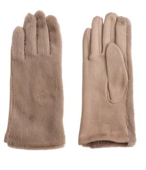 Faux Fur/Suede Gloves - Mushroom