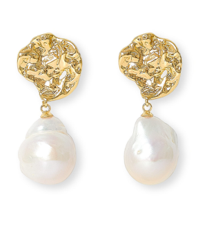 Molten Gold Studs with Baroque Drop Pearl