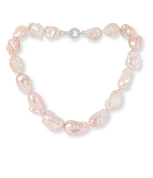 Pink Fireball Pearl Necklace with Pave Clasp