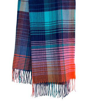 Asymmetric Check Print Scarf - Multi/Aqua