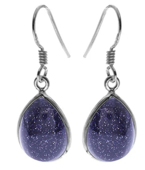 Single Large Tear Drop Earrings - Blue Goldstone