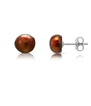 7-8mm Freshwater Pearl Stud Earrings, Bronze, Classic, Perfect Gift for Friend, Wife, Girlfriend. Modern, Colourful