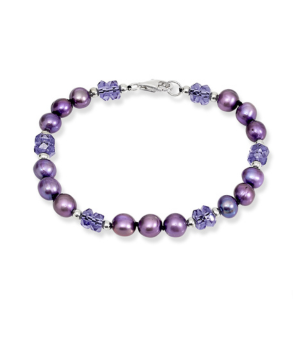Single Strand Purple Pearl and Crystal Bracelet