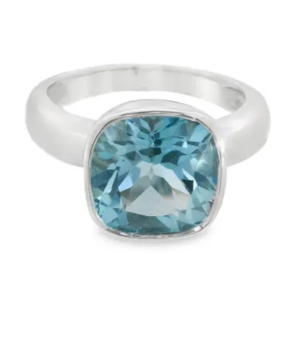 Silver Cushion Ring - Faceted Blue Topaz