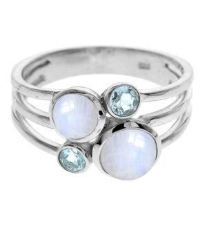 4 Small Stone Split Band Ring - Moonstone and Blue Topaz