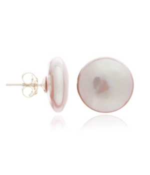 Freshwater Coin Pearl Studs - Pink