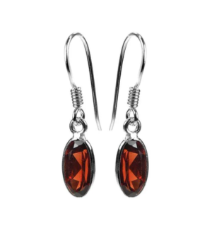 Small Long Oval Drop Earring - Garnet