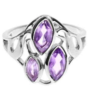 Triple Marquis Filigree Ring - Faceted Amethyst