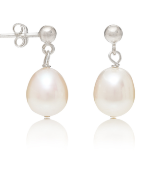 Large Oval Pearls on Silver Ball Studs
