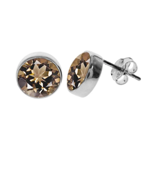 Large Round Gemstone Studs - Smoky Quartz
