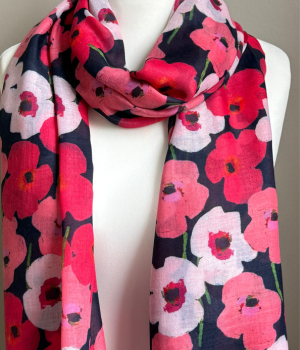 Poppies Scarf - Midnight Navy & Pinks