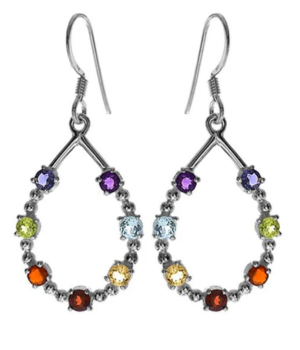 Open Teardrop Multi Stone Earrings