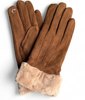 Faux Fur Cuff Gloves - Caramel Faux Suede with Neutral Beige Cuff .png
