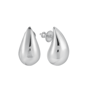 Medium Polished Silver Teardrop Studs
