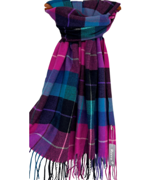 Plaid Check Print Scarf - Hot Pink/Blues