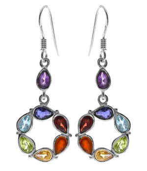 Silver Ring of Stone Drop Earrings - Multi Gemstone