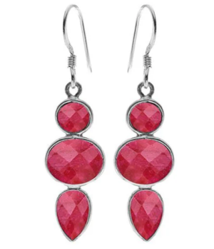 Mixed Shape 3 Stone Earrings - Ruby Quartz
