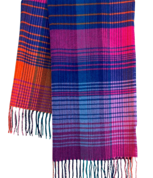 Asymmetric Check Print Scarf - Multi/Hot Pink