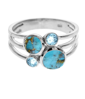 4 Small Stone Split Band Ring - Blue Mohave Turquoise/Blue Topaz