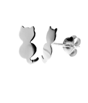 Small Cat Silhouette Silver Studs