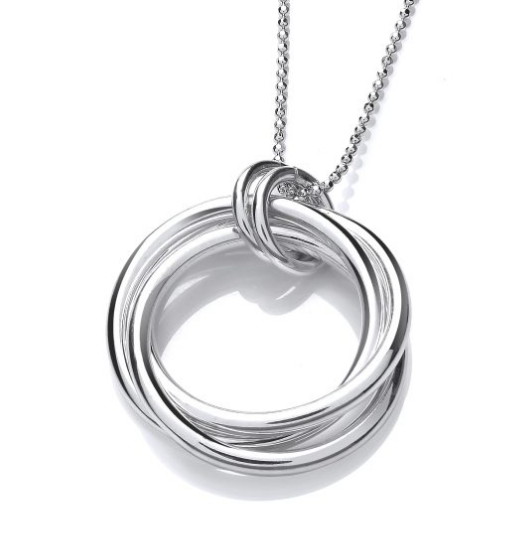Multi rings of silver form this striking pendant. Simple, striking, investment. Perfect special gift