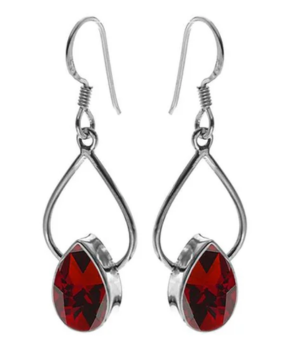 Open Teardrop Earrings with Teardrop - Garnet