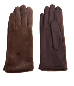 Faux Fur/Suede Gloves - Brown