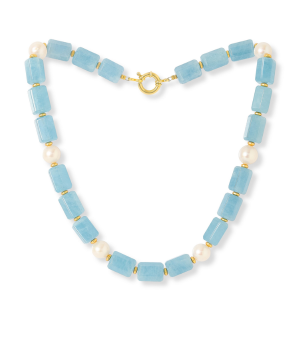 Oblong Aquamarine Necklace with Pearl